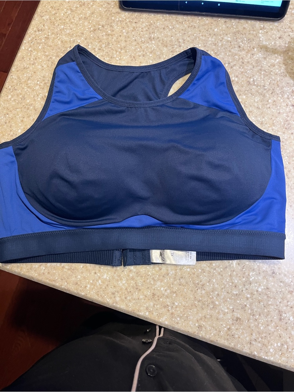 High-Impact Blue and Black Sports Bra with Molded Cups